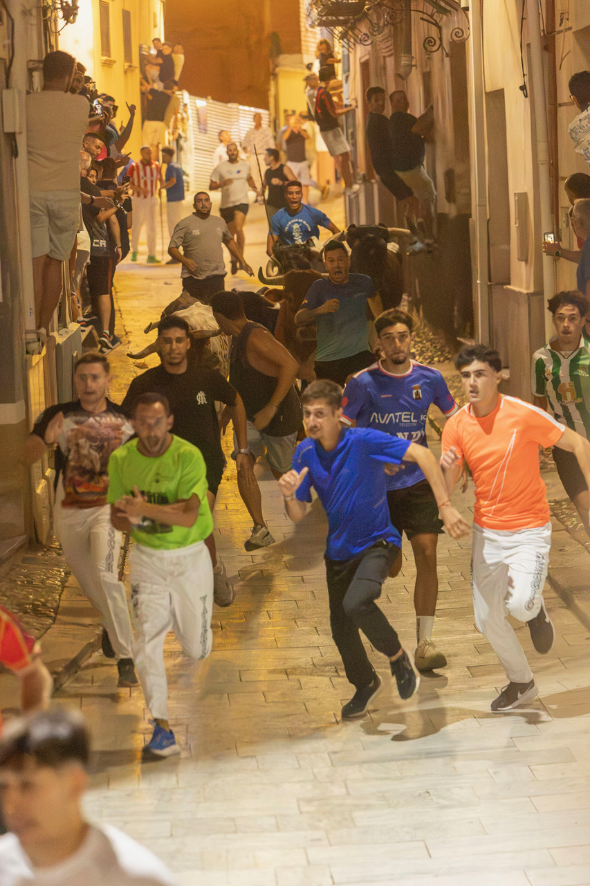 El primer encierro nocturno de las Fiestas Patronales de 2026 deja vertiginosas carreras por las calles del casco antiguo de Blanca tras un prolongado recorrido